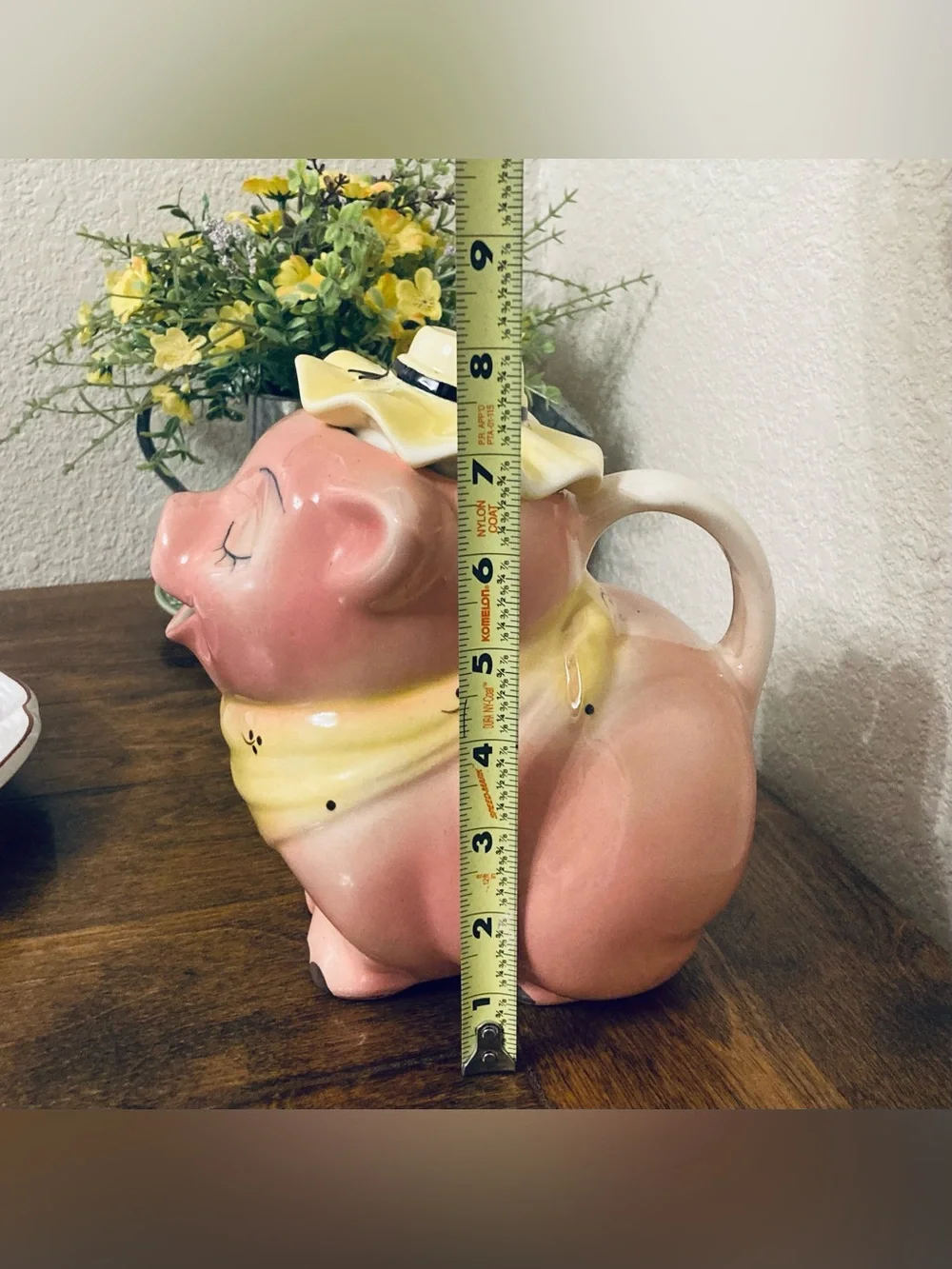 Adorable Vintage Mcm 50s Ceramic Kitschy Pig in Hat with Scarf Pitcher